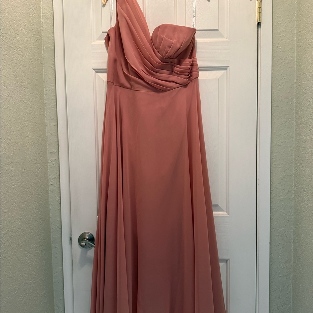 David's Bridal One-Shoulder Dusty Rose Chiffon Gown